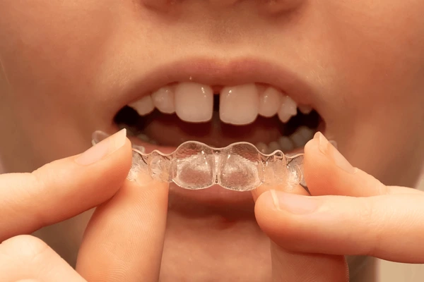 Clear aligner tray before wearing it for teeth straightening