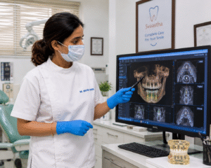 Dr. Arjita Sood planning full-mouth dental implant treatment in Gurgaon